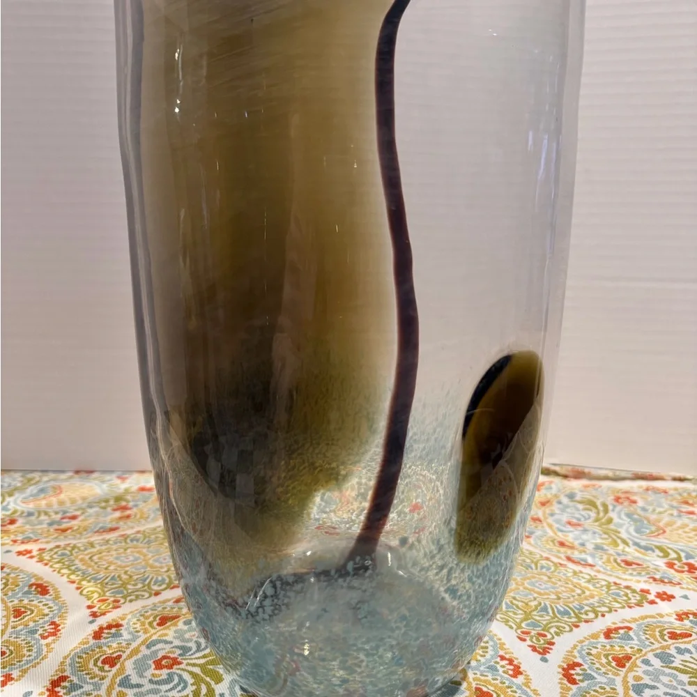 Hand blown Murano style. Turquoise and brown 22” glass vase. Stunning piece.